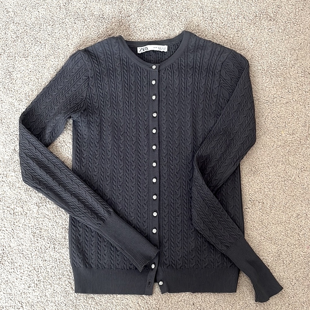 Zara Rhinestone Embellished Button Down Cardigan